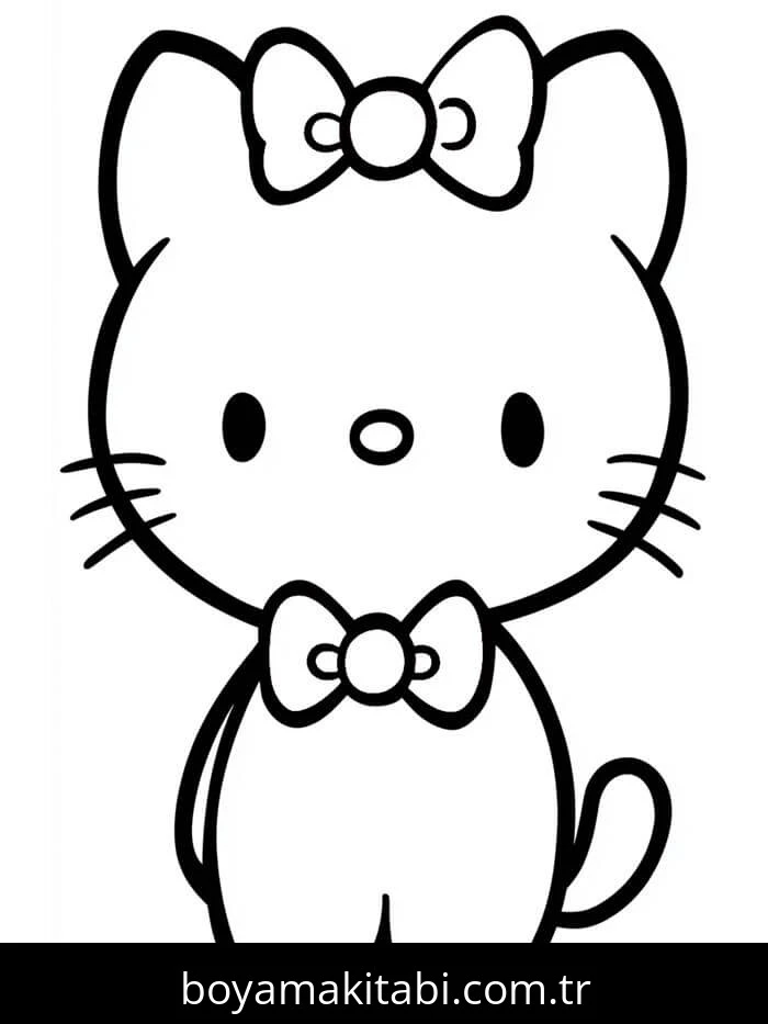 Hello Kitty boyama sayfası – basit çizim, kolay boyama