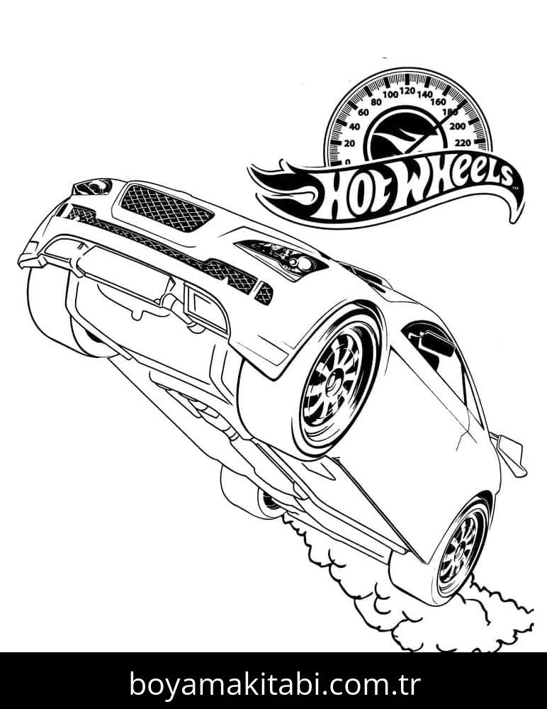 Hot Wheels boyama sayfası #89 – motor becerileri destekler, mürekkep tasarrufu sağlar