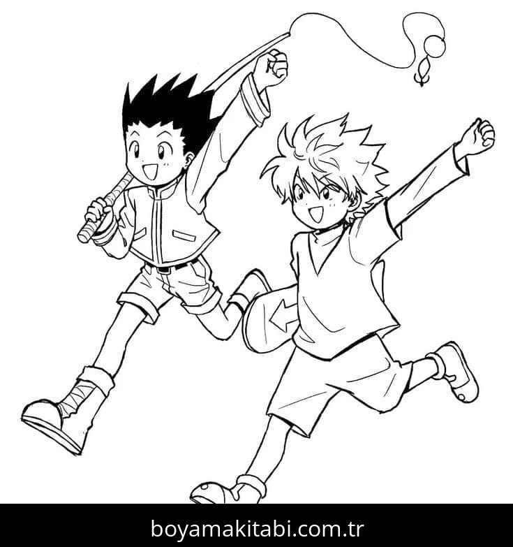 Hunter x Hunter boyama sayfası – renkli çizimler, okul öncesi