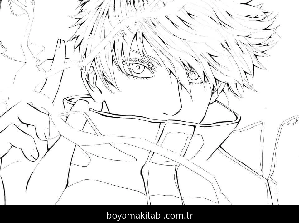 Jujutsu Kaisen boyama sayfası – el becerilerini geliştirir, boyama çalışması