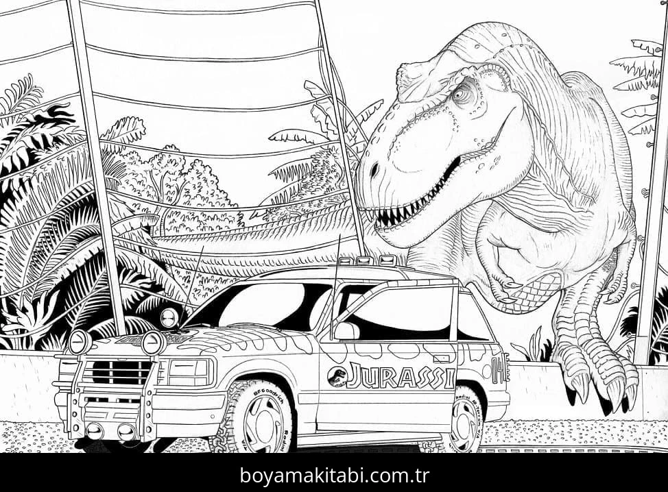 Jurassic World boyama sayfası – sanatsal çalışma, çocuklar için