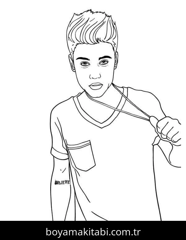 Justin Bieber boyama sayfası – çocuk aktivitesi, PDF indir