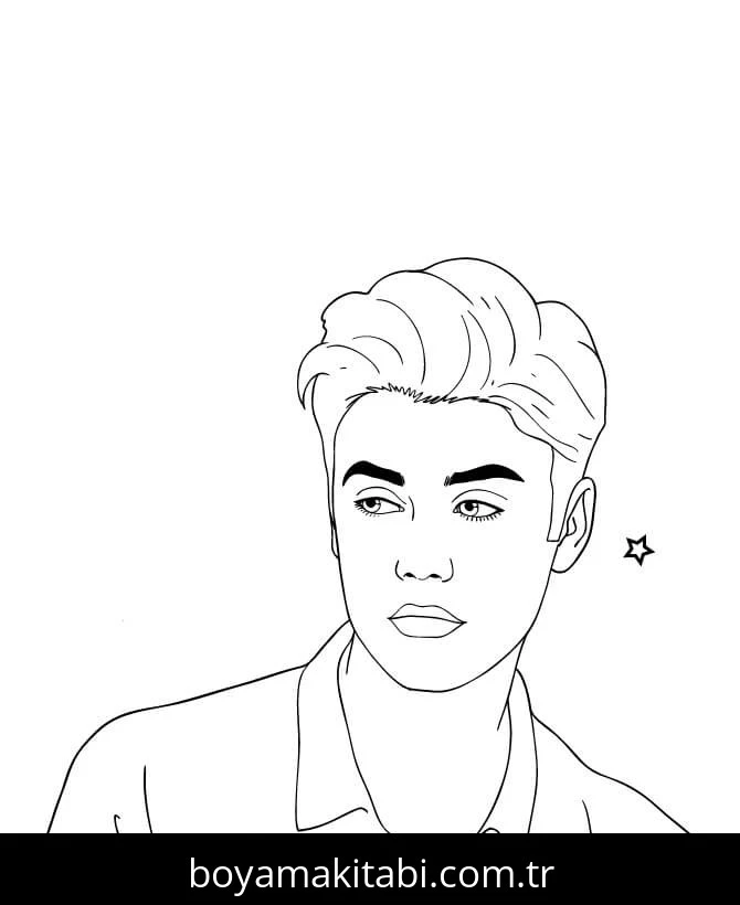 Justin Bieber boyama sayfası – çizgi film temalı, basit çizim