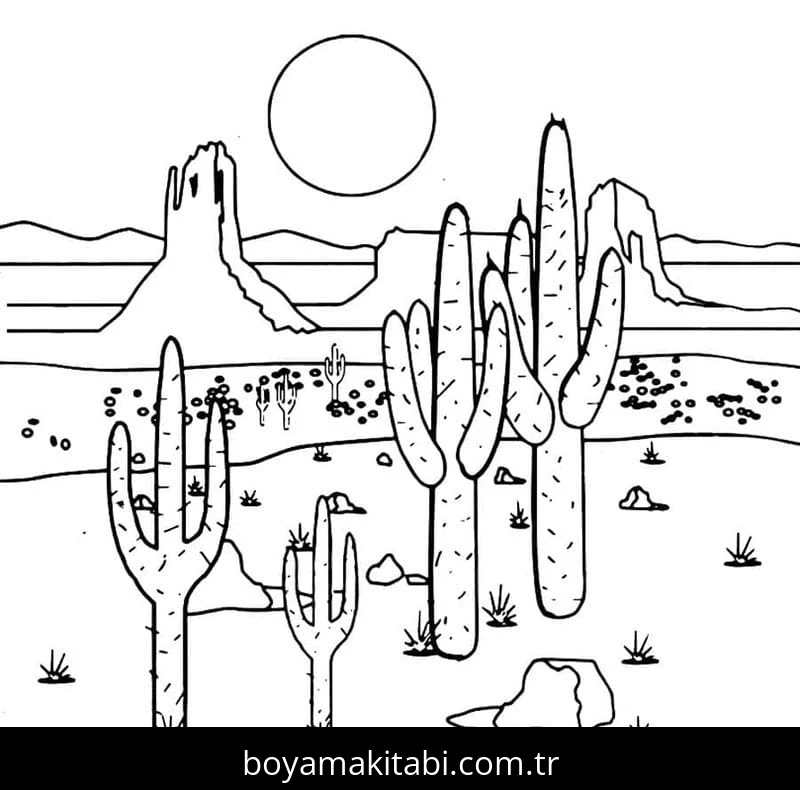 Kaktüs boyama sayfası #102 – okul öncesi, evde etkinlik
