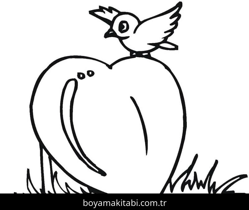 Kalp boyama sayfası – çizgi film temalı, basit çizim