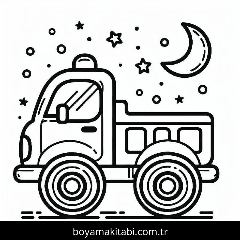 Kamyon boyama sayfası – çizgi film temalı, basit çizim