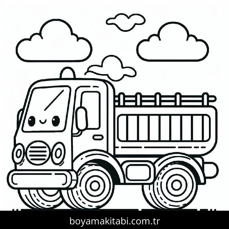 Kamyon boyama sayfası – basit çizim, kolay boyama