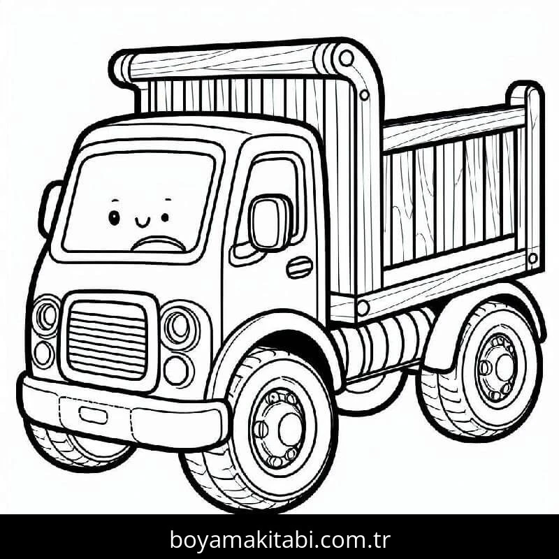 Kamyon boyama sayfası – PDF indir, sevimli karakter