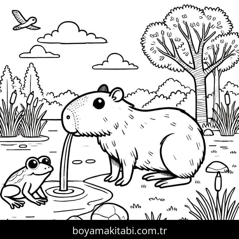 Kapibara boyama sayfası – çocuk aktivitesi, PDF indir