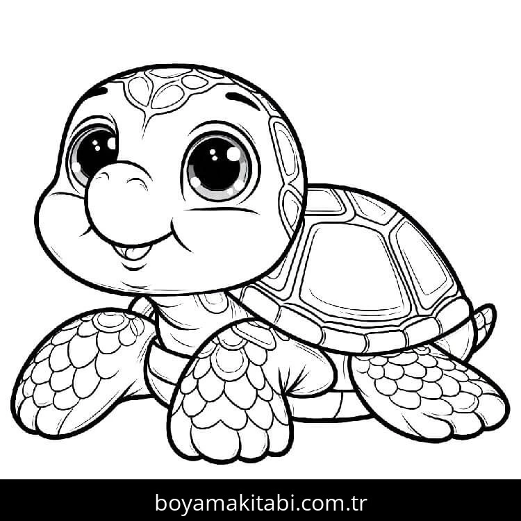 Kaplumbağa boyama sayfası – PDF indir, sevimli karakter