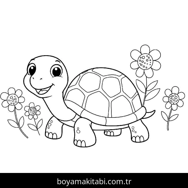 Kaplumbağa boyama sayfası – çizgi film temalı, basit çizim