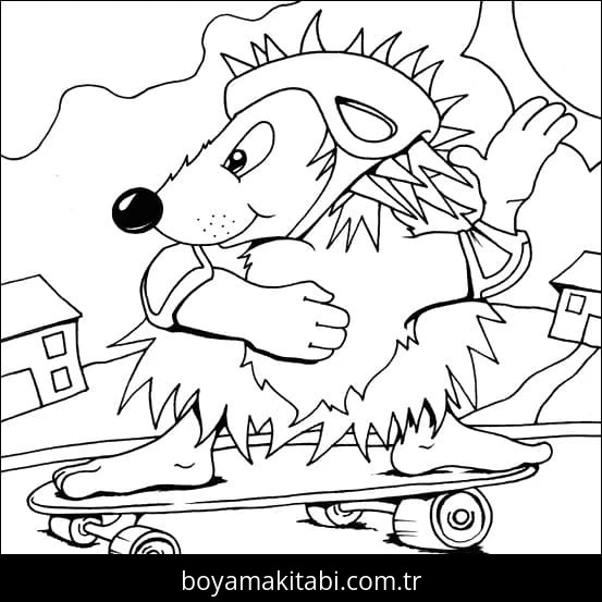 Kaykay boyama sayfası – çizgi film temalı, basit çizim
