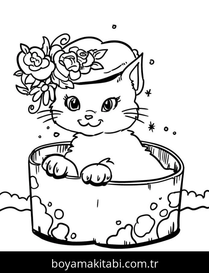 Kedi boyama sayfası – sanatsal çalışma, çocuklar için