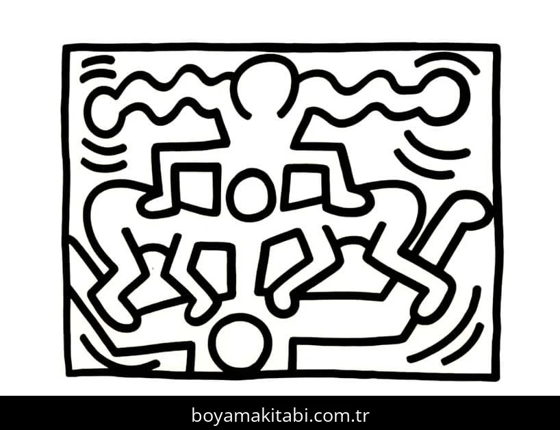 Keith Haring boyama sayfası – basit çizim, kolay boyama
