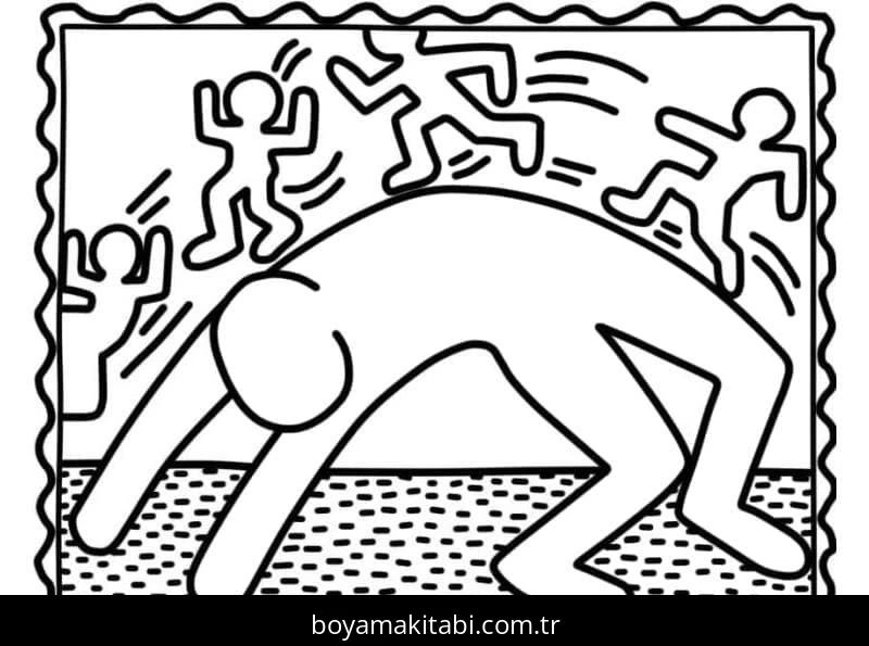 Keith Haring boyama sayfası – çocuklar için, çizgi film temalı