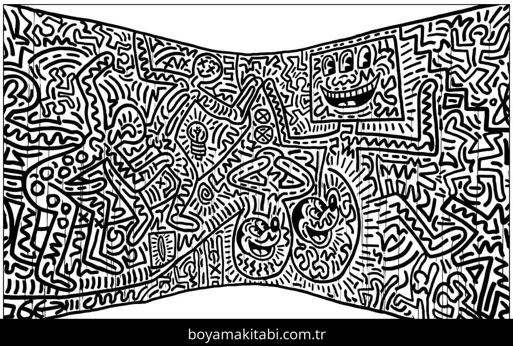 Keith Haring boyama sayfası – eğlenceli etkinlik, el becerilerini geliştirir
