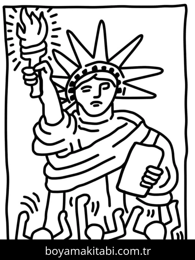 Keith Haring boyama sayfası – sevimli karakter, sanatsal çalışma