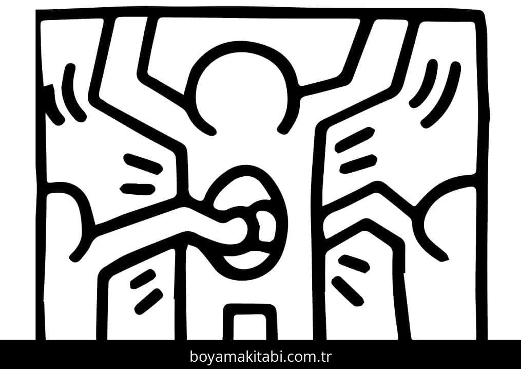 Keith Haring boyama sayfası – çizgi film temalı, basit çizim