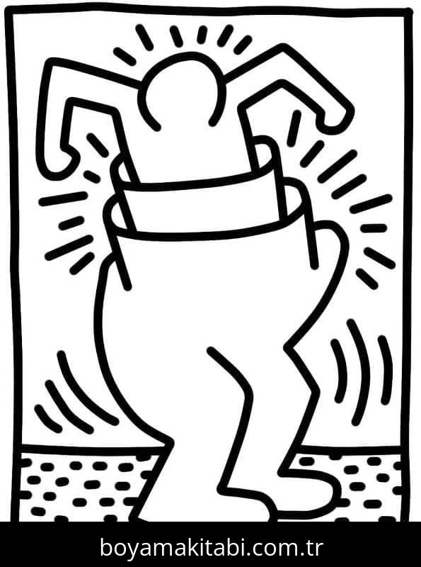 Keith Haring boyama sayfası – keyifli zaman, renkli çizimler