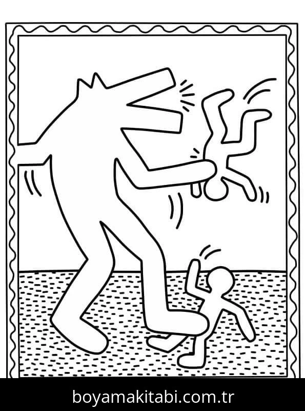 Keith Haring boyama sayfası – çocuk aktivitesi, PDF indir