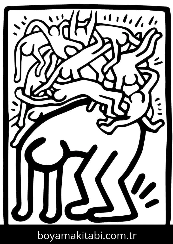 Keith Haring boyama sayfası – sanatsal çalışma, çocuklar için