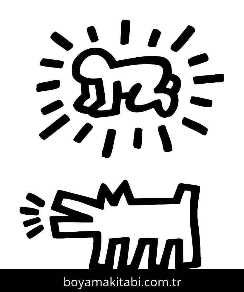 Keith Haring boyama sayfası – basit çizim, kolay boyama