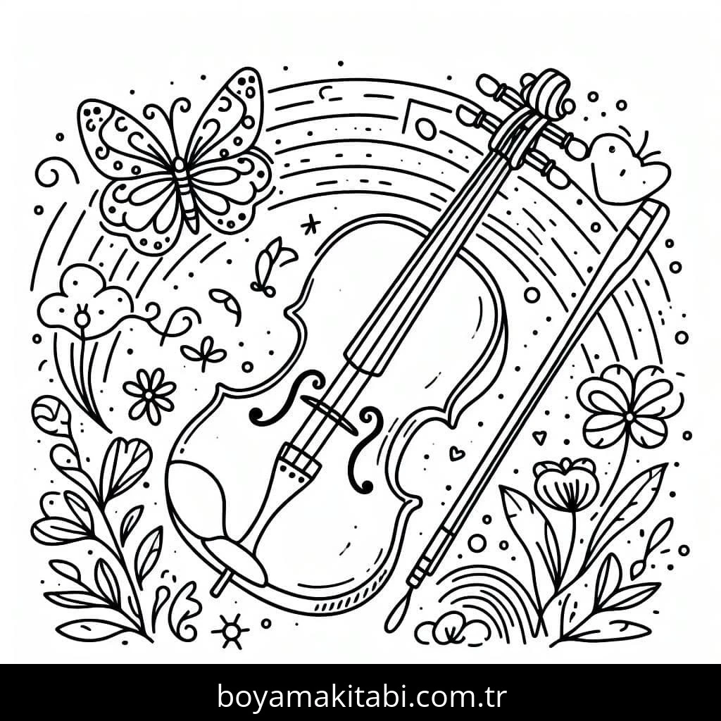 Keman boyama sayfası #38 – kolay boyama, eğitici aktivite