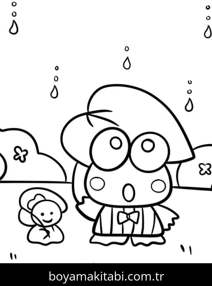 Keroppi boyama sayfası – el becerilerini geliştirir, boyama çalışması