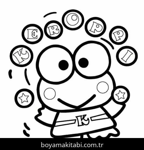 Keroppi boyama sayfası – çocuk aktivitesi, PDF indir
