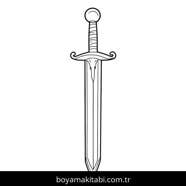 Kılıç boyama sayfası #85 – PDF indir, sevimli karakter