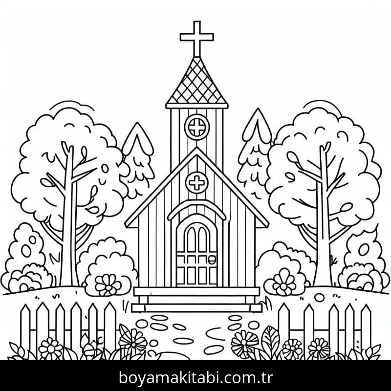 Kilise boyama sayfası – ücretsiz yazdır, boyama etkinliği