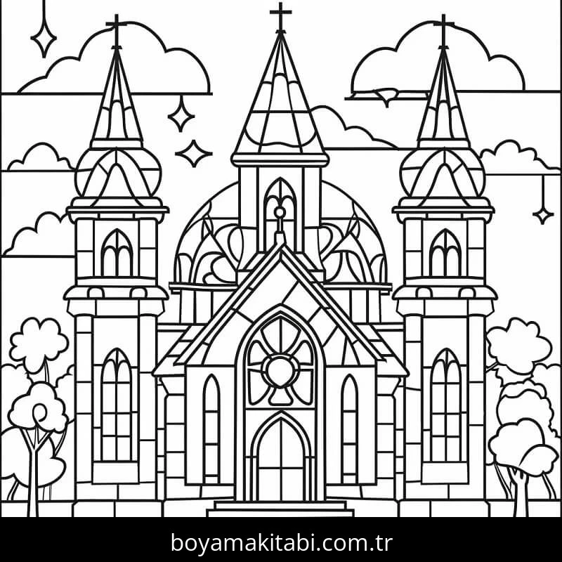 Kilise boyama sayfası – yaratıcılığı geliştirir, keyifli zaman