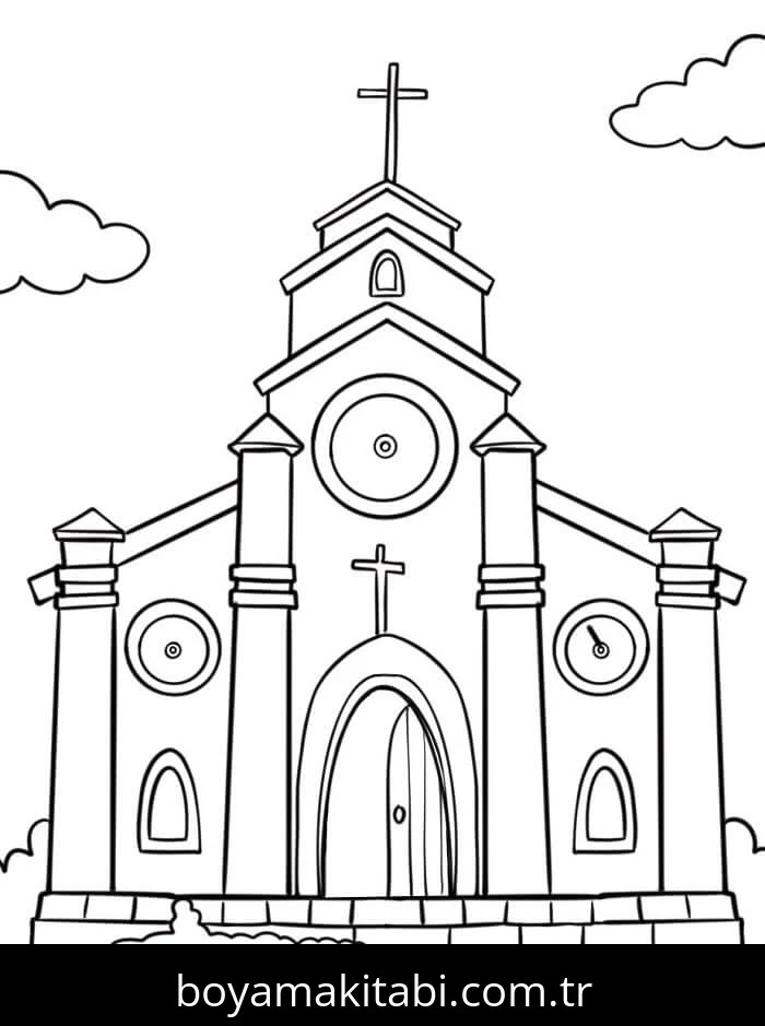 Kilise boyama sayfası – eğitici aktivite, yaratıcılık