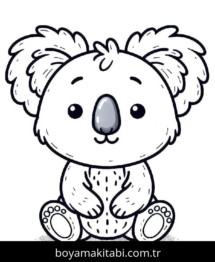 Koala boyama sayfası – çizgi film temalı, basit çizim