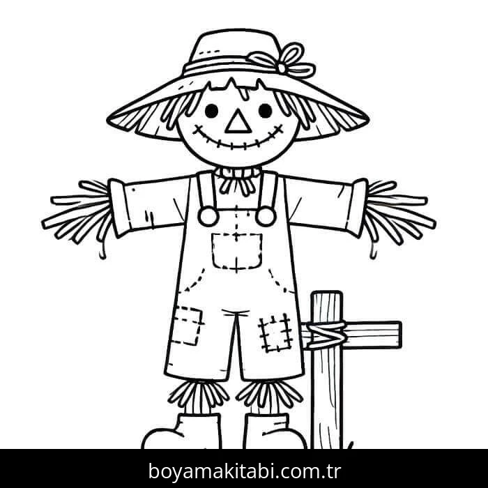 Korkuluk boyama sayfası – basit çizim, kolay boyama