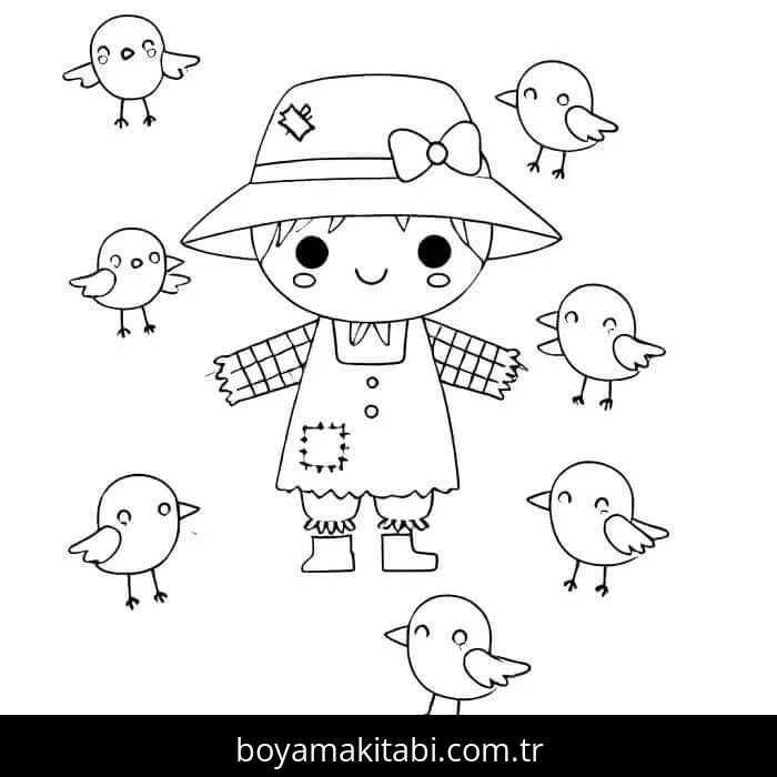 Korkuluk boyama sayfası – yaratıcılık, eğlenceli etkinlik