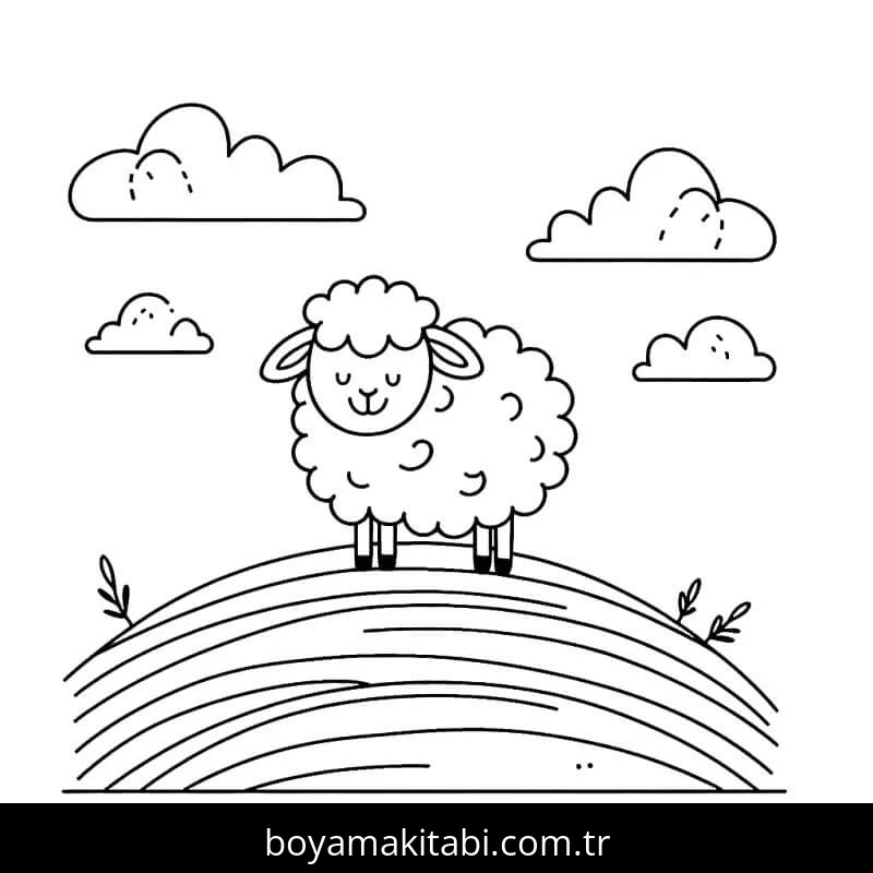 Koyun boyama sayfası – PDF indir, sevimli karakter