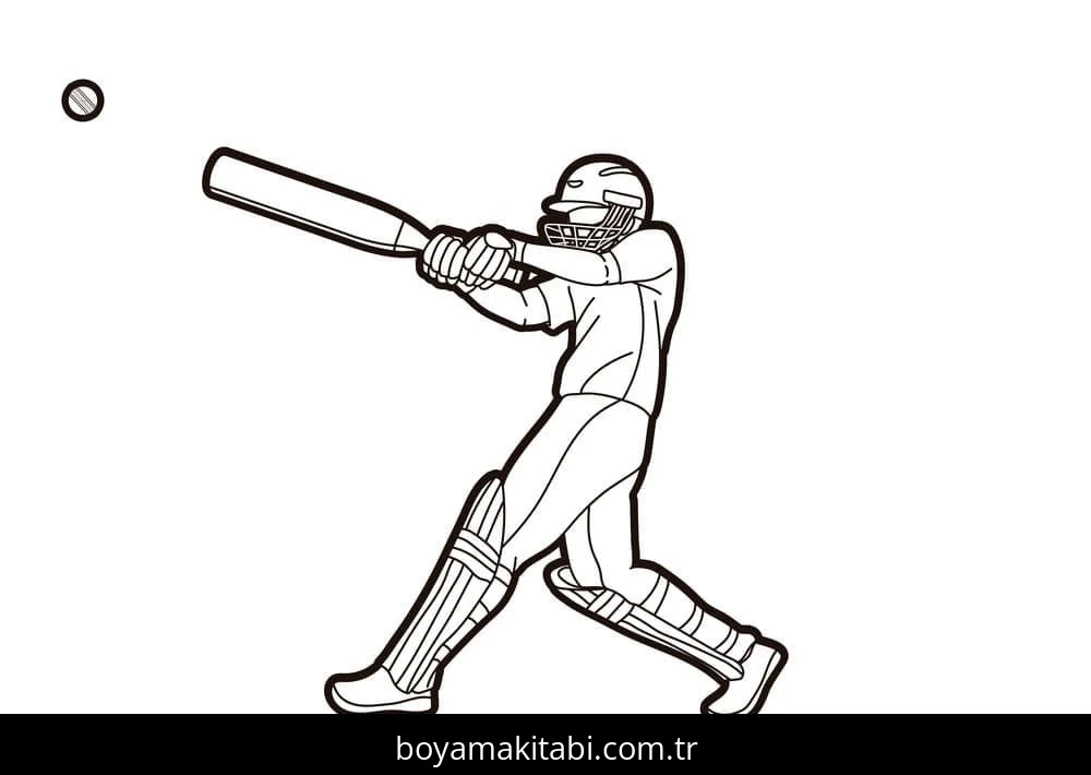 Kriket Sporu boyama sayfası – basit çizim, kolay boyama