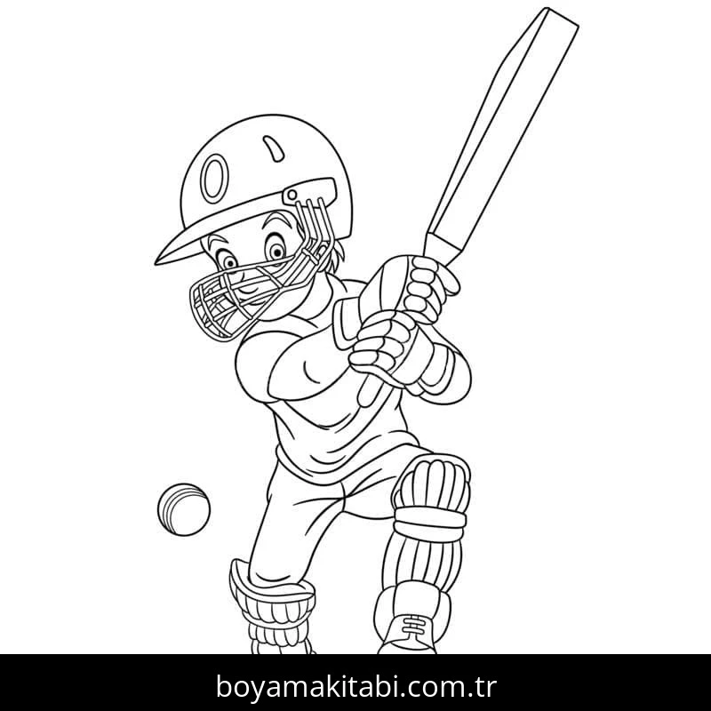 Kriket Sporu boyama sayfası – el becerilerini geliştirir, boyama çalışması