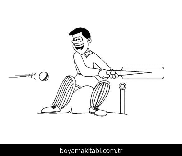 Kriket Sporu boyama sayfası – çizgi film temalı, basit çizim
