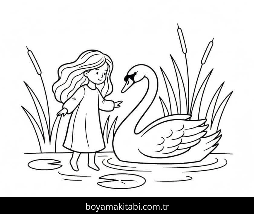 Kuğu boyama sayfası – boyama etkinliği, çocuk aktivitesi