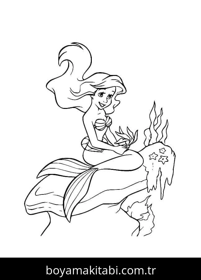 Küçük Deniz Kızı (Little Mermaid) boyama sayfası #48 – renkli çizimler, dikkat ve odaklanma geliştirir