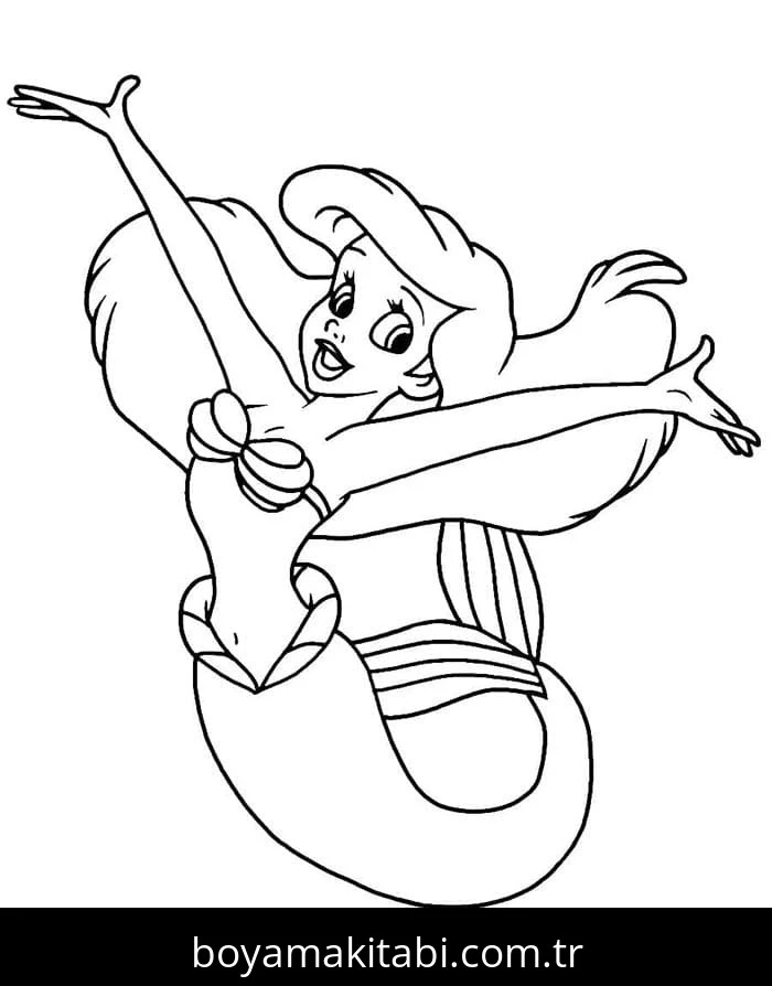 Küçük Deniz Kızı (Little Mermaid) boyama sayfası #49 – anaokulu etkinliği, motor becerileri destekler