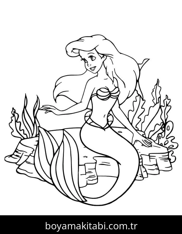 Küçük Deniz Kızı (Little Mermaid) boyama sayfası – eğlenceli etkinlik, el becerilerini geliştirir