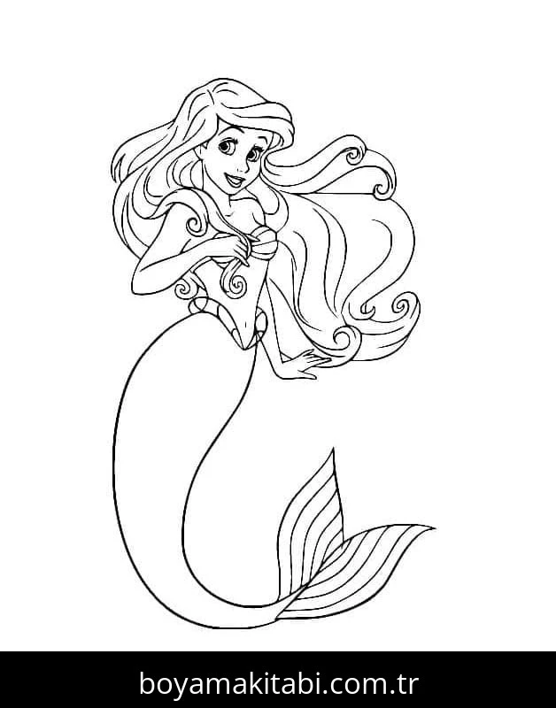 Küçük Deniz Kızı (Little Mermaid) boyama sayfası – çizgi film temalı, basit çizim