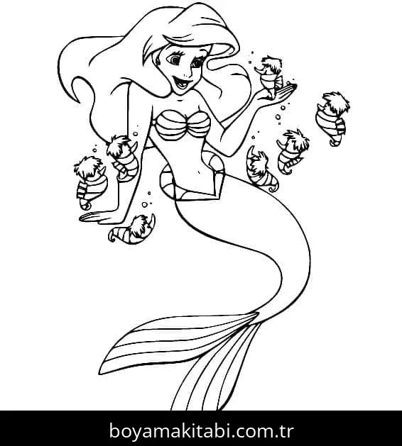 Küçük Deniz Kızı (Little Mermaid) boyama sayfası – boyama çalışması, yaratıcılığı geliştirir