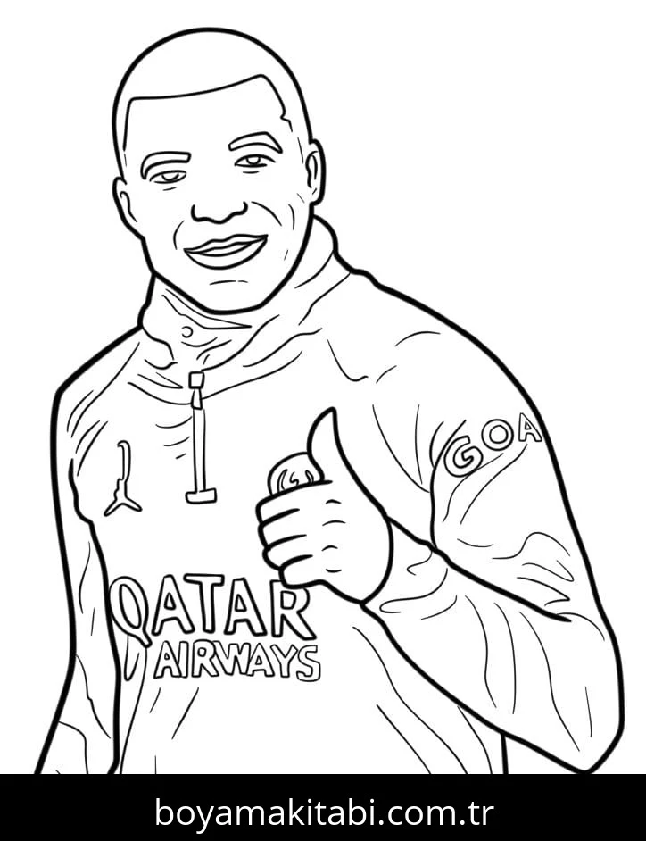 Kylian Mbappe boyama sayfası – el becerilerini geliştirir, boyama çalışması