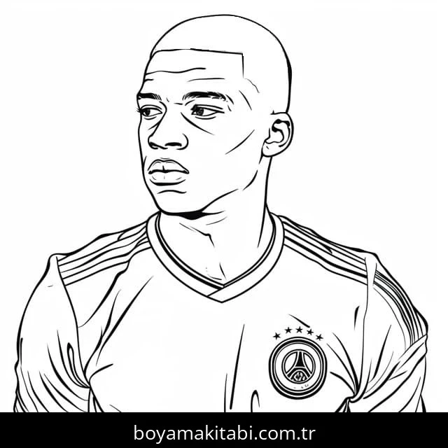 Kylian Mbappe boyama sayfası – çocuk aktivitesi, PDF indir