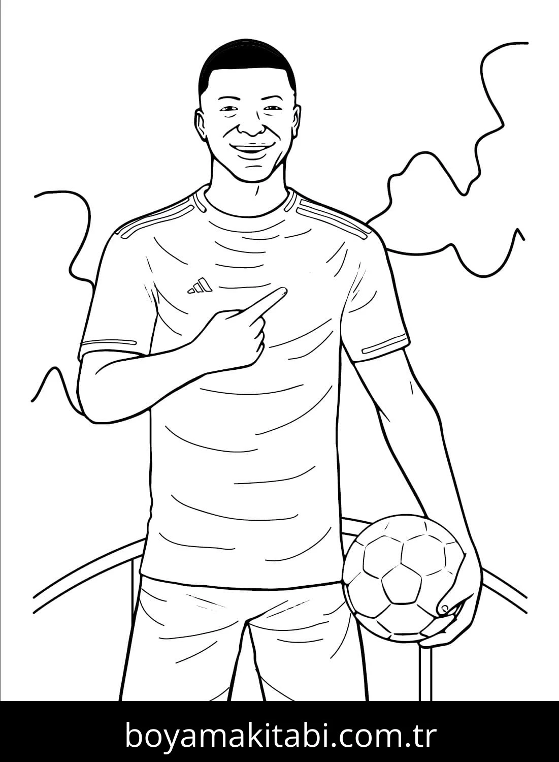 Kylian Mbappe boyama sayfası – sanatsal çalışma, çocuklar için