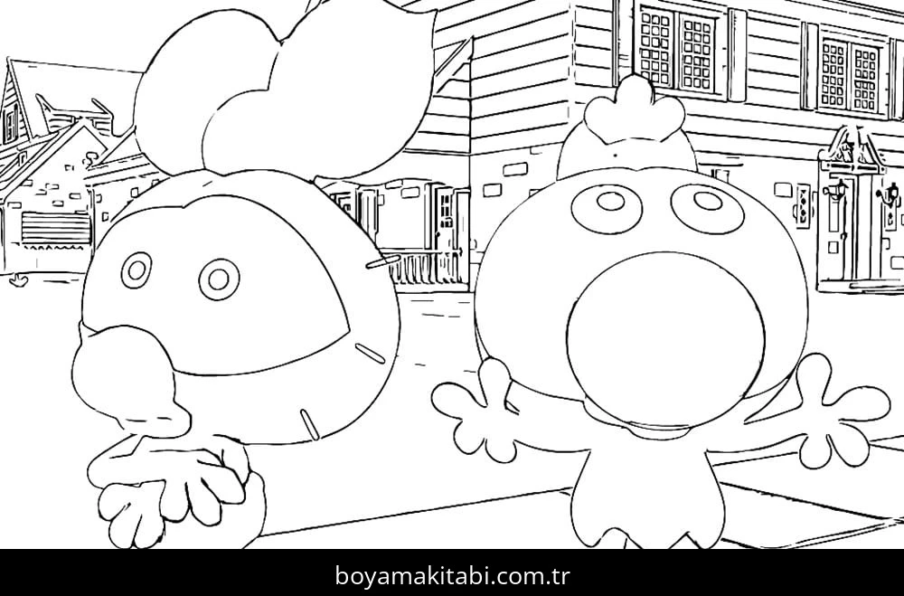 Limon ile Zeytin boyama sayfası – çizgi film temalı, basit çizim